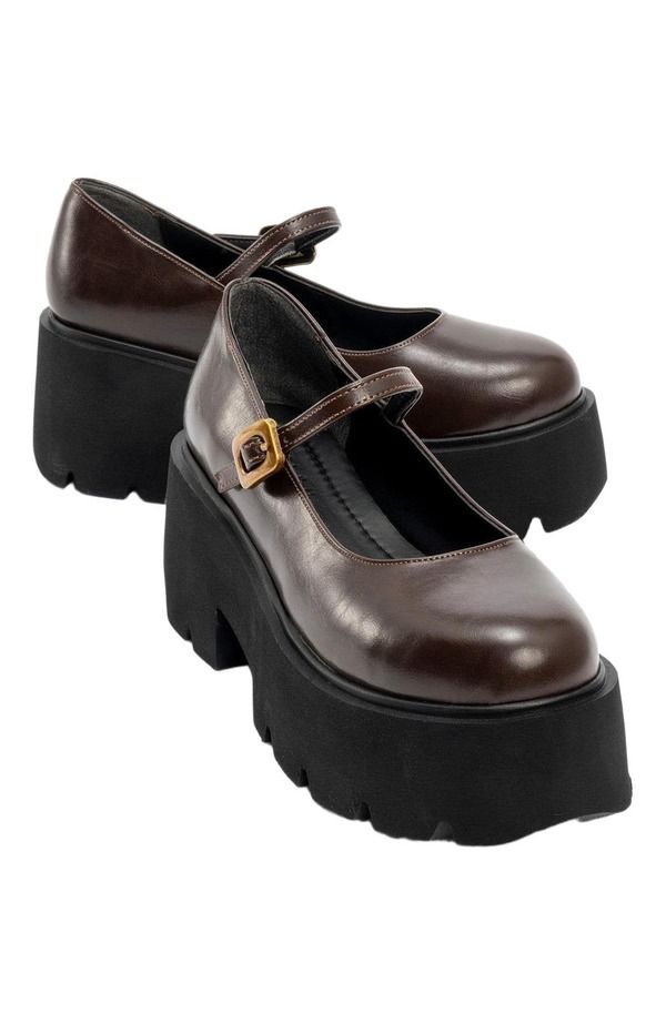 プロローグシューズ レディース オックスフォード プラットフォーム Prologue Shoes Linley Platformary Jane Shoes Brown Faux Leather ブラ