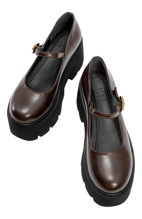 プロローグシューズ レディース オックスフォード プラットフォーム Prologue Shoes Linley Platformary Jane Shoes Brown Faux Leather ブラ