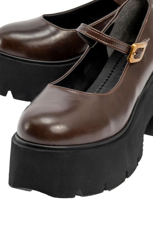 プロローグシューズ レディース オックスフォード プラットフォーム Prologue Shoes Linley Platformary Jane Shoes Brown Faux Leather ブラ