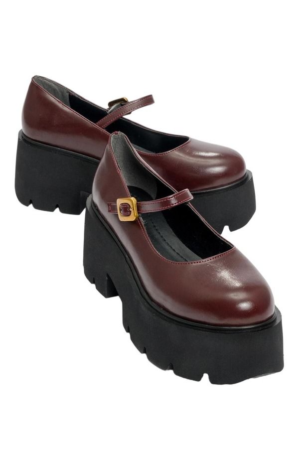 プロローグシューズ レディース オックスフォード プラットフォーム Prologue Shoes Linley Platformary Jane Shoes Burgundy Faux Leather
