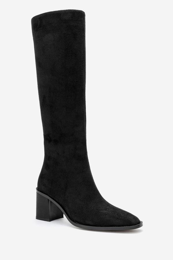 プロローグシューズ レディース ブーツ・レインブーツ ヒール Prologue Shoes Venia Block Heel Boot Black Suede Faux Leather ブラック