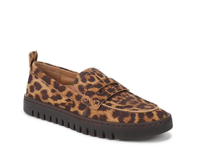 バイオニック レディース シューズ スリッポン・ローファー Vionic Uptown Penny Loafer TanBlack Leopard Print Suede ブラック