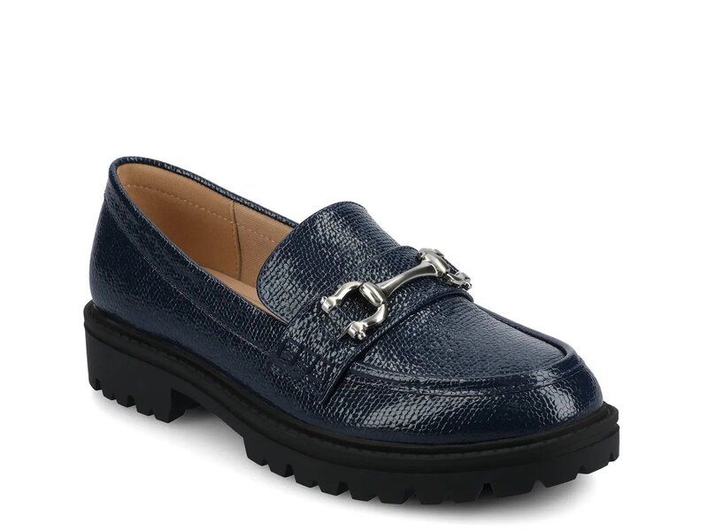 ジャーニー レディース シューズ スリッポン・ローファー Journee Jessamey Loafer Navy Snake Print Synthetic ネイビー
