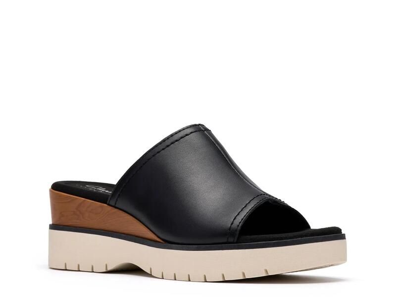 クラークス レディース シューズ サンダル Clarks Diaz Wedge Sandal Black Leather ブラック