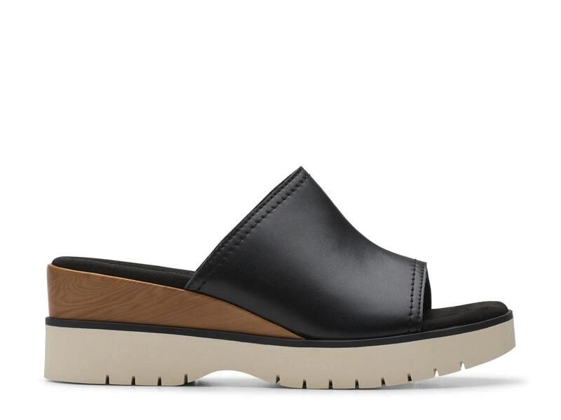 クラークス レディース シューズ サンダル Clarks Diaz Wedge Sandal Black Leather ブラック