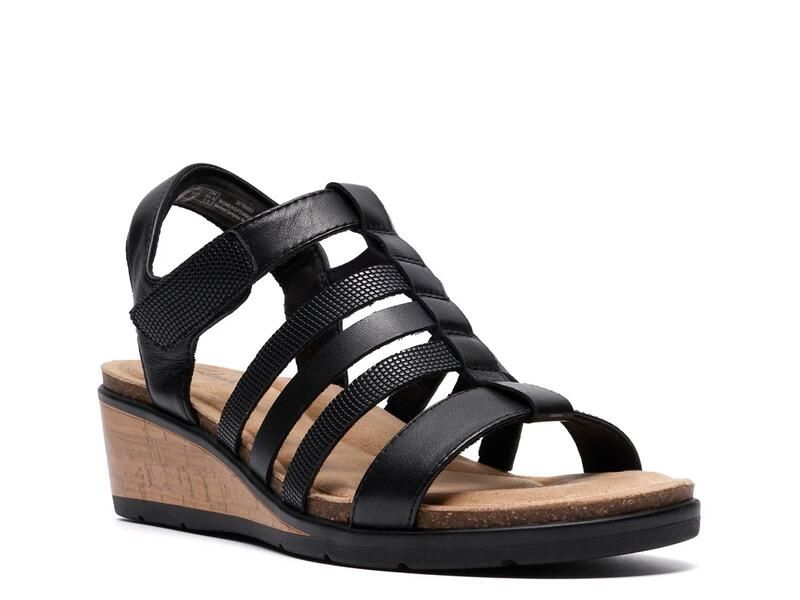 クラークス レディース シューズ サンダル Clarks Kacha Step Wedge Sandal Black ブラック