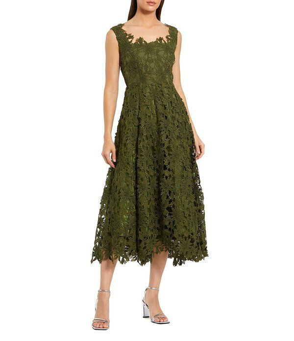 マックダガル レディース トップス ワンピース A ライン ミディ ノースリーブ レース Mac Duggal Sleevelessquare Neck Lace ALine Midi Dress A