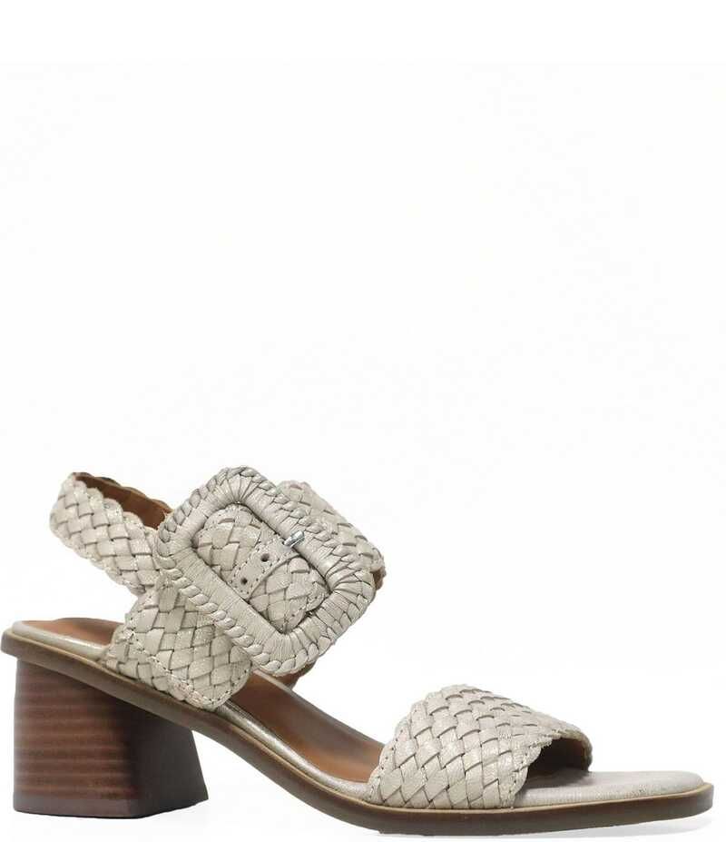 ジェントルソウルズ レディース シューズ サンダル レザー ヒール Gentle Souls Madylyn Woven Leather Block Heel Sandals Ice Metallic