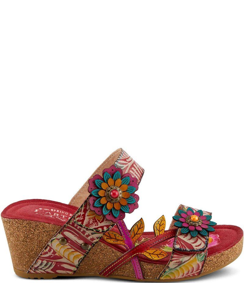 ラリティステ レディース シューズ サンダル フラワー柄 レザー フラワー LARTISTE Moa Leather Floral Wedge Slide Sandals Red Multi レッド