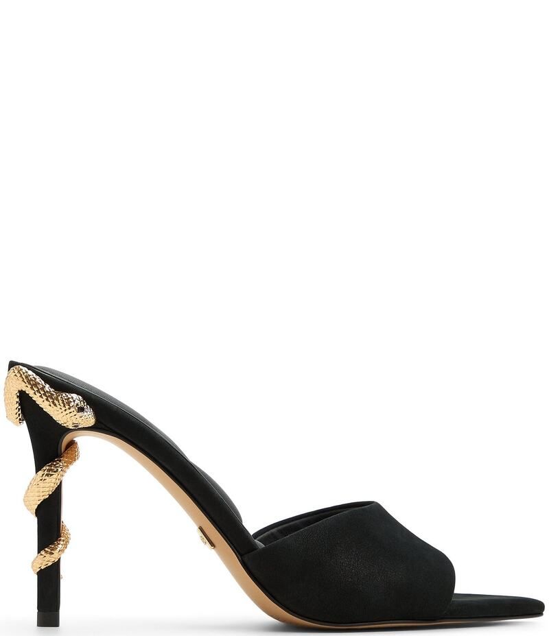 アルド レディース シューズ サンダル スエード ヒール ALDO Seashella Nubuck Suede Snake Detail Heel Dress Slide Sandals Jet B