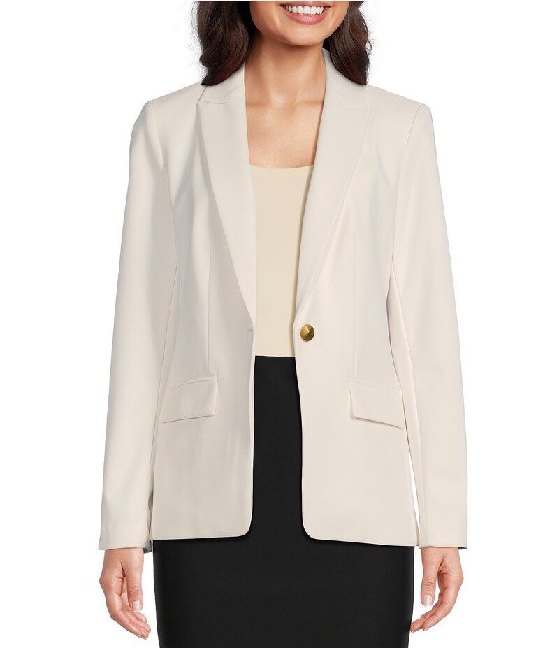 ダナキャラン レディース アウター コート ブレザー Donna Karan Woven Notch Lapel Long Sleeve Button Front Coordinating Blaze