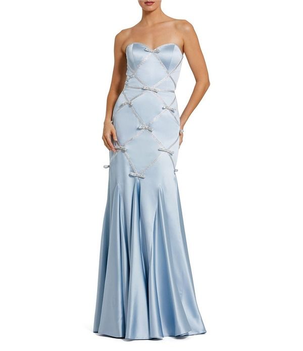 マックダガル レディース トップス ワンピース サテン ストラップレス Mac Duggal Straplessatin Charmeuse Mermaid Bow Detail Gown Powde