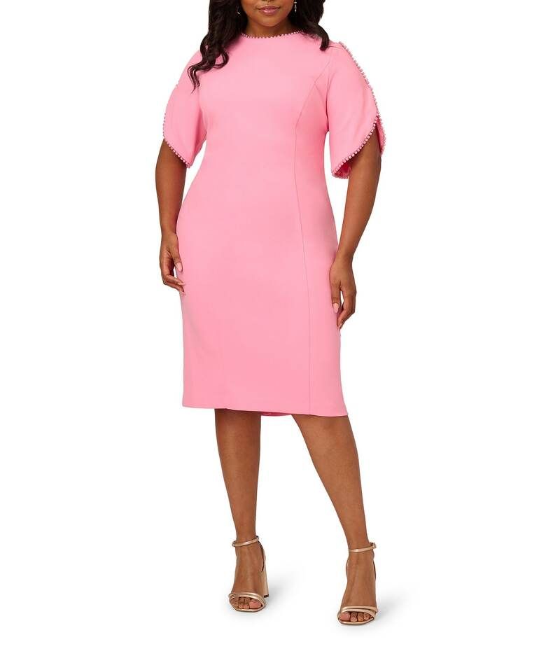 アドリアナ パペル レディース トップス ワンピース クルーネック クレープ プラスサイズ Adrianna Papell Plus Size Crew Neck Pearl Trim Crepe D
