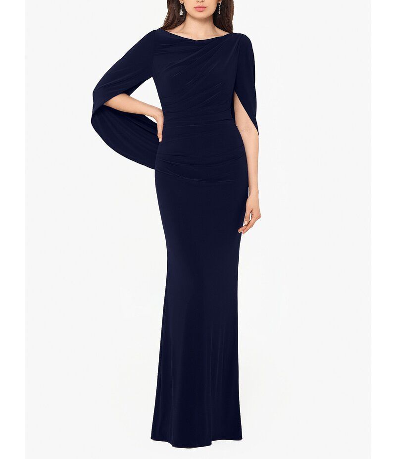 ベッツィアンドアダム レディース トップス ワンピース ドレープ ノースリーブ Betsy Adam Cowl Neck Sleeveless Draped Back Mermaid Gown Nav