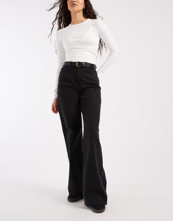 ピーシーズ レディース ボトムス デニムパンツ ワイドレッグ ジーンズ PIECESelma high rise wide leg jeans denim Black Denim ブラック