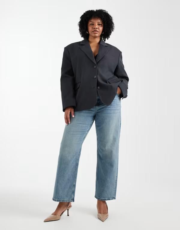 エイソス レディース ボトムス デニムパンツ ヴィンテージ ストレート ジーンズ ASOS Curve ASOS DESIGN Curve comfort stretch straight leg j