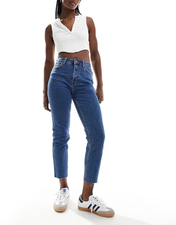 オンリー レディース ボトムス デニムパンツ ハイウエスト ジーンズ ONLY Emily high waist straight jeans in dark Dark Blue Denim デニム