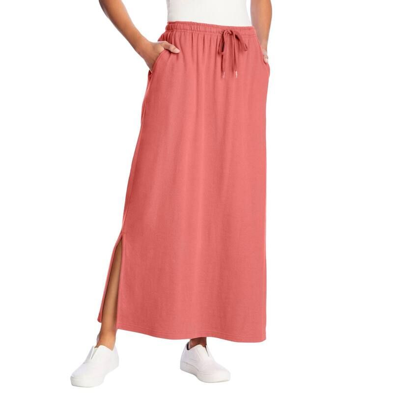 ウーマン ウィズイン レディース ボトムスカート プラスサイズ ニット Woman Within Plusize Sport Knit SideSlit Skirt Sweet Coral コーラル