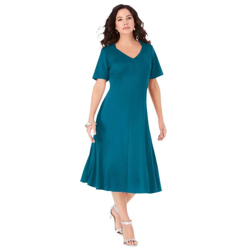 ロアマンズ レディース トップス ワンピース プラスサイズ Roamans Womens Plusize Ultimate Ponte Seamed Flare Dress Deep Teal ティー