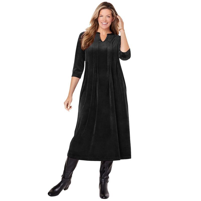 ウーマン ウィズイン レディース トップス ワンピース プラスサイズ Woman Within Womens Plusize Pintuck Velour Dress Black ブラック