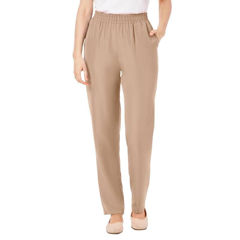 ウーマン ウィズイン レディース ボトムス カジュアルパンツ プラスサイズ プチ Woman Within Womens Plusize Petite Woven Pant New Khaki カーキ