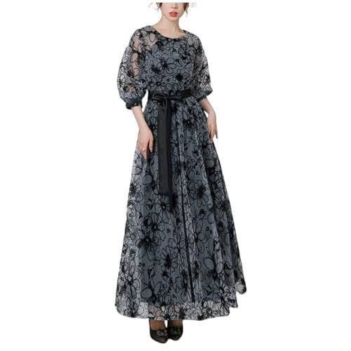 ☆新品☆[SHIHATSUSR] パーティードレス ワンピース イブニングドレス オケージョンドレス ロング丈 ハイウエスト 七分袖 リボン 黒 体型カバー 結婚式 上品 大きいサイズ お呼ばれ フォーマルドレス おしゃれかわいい 着痩せ cca77f07