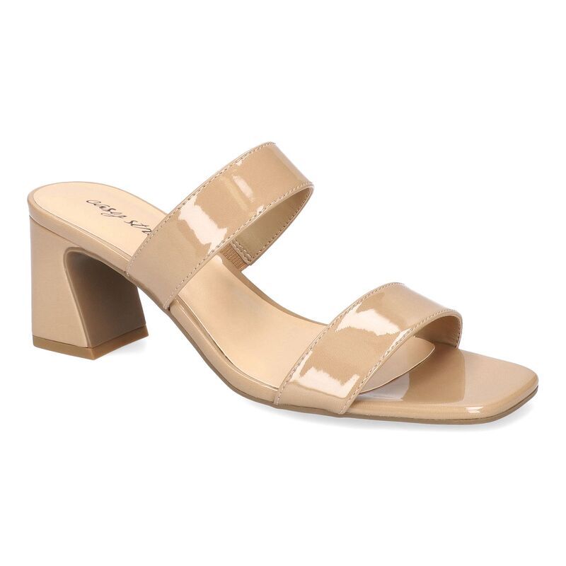 イージーストリート レディース シューズ サンダル ヒール Easy Street Clovelle Womensquare Toe Block Heel Sandals Nude Patent