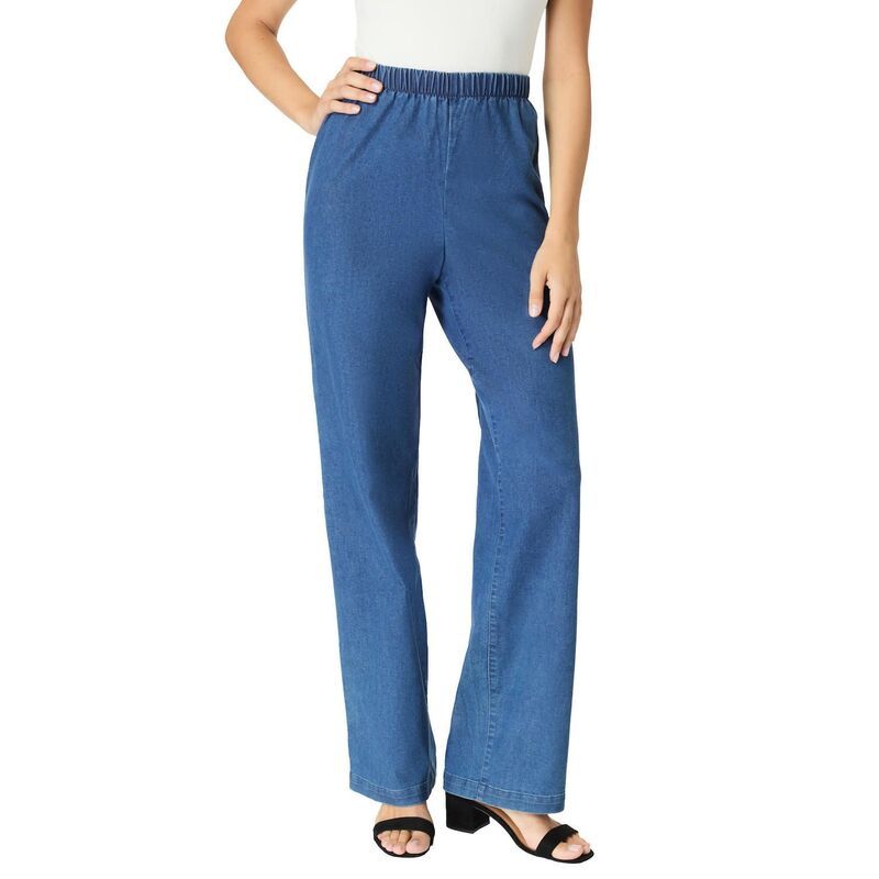 ロアマンズ レディース ボトムス デニムパンツ プラスサイズ Roamans Womens Plusize WideLeg PullOn Stretch JeanDenim 247 Medium St