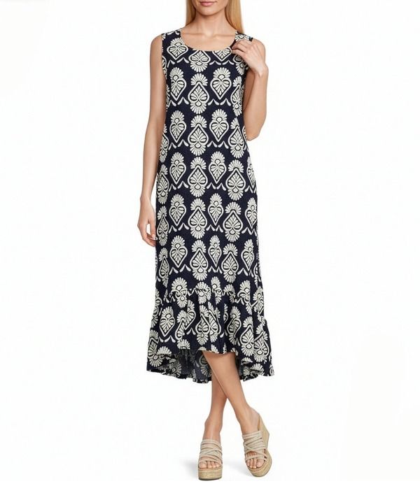 ブライン ウォーカー レディース トップス ワンピース プリント フリル ミディ ノースリーブ Bryn Walker Angelina Tulum Print Round Neck Sleevele