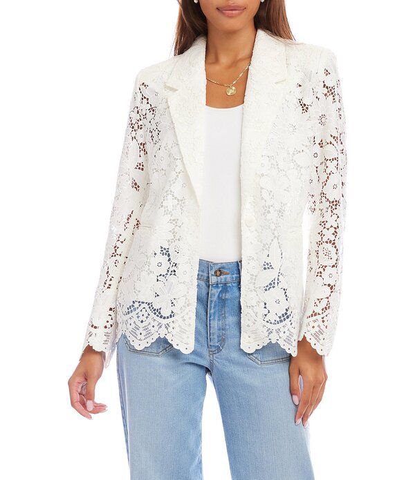 カレンケーン レディース アウター コート フラワー柄 プチ ブレザー レース フラワー Karen Kane Petite Size Floralace Scallop Edge Blazer Of