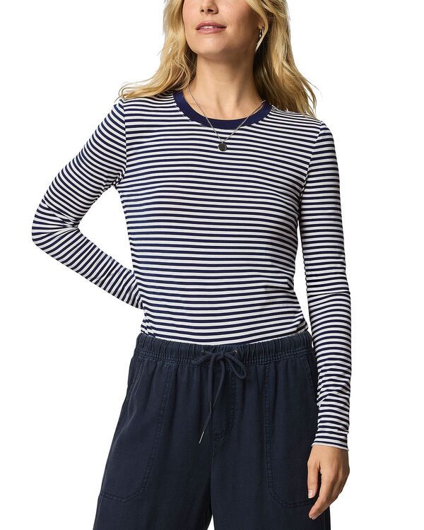 スプレンディット レディース トップス シャツ Splendid Striped Long Sleeve Tee NavyWhite ホワイト
