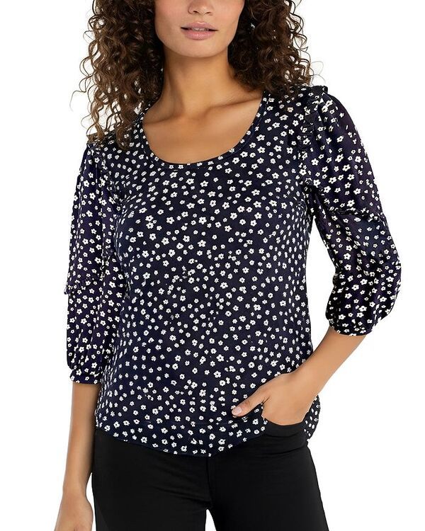 リヴァプール ロサンゼルス レディース トップス シャツ フリル Liverpoolos Angelescoop Neck Ruffle Sleeve Top Navy White Ditsy ホワイ