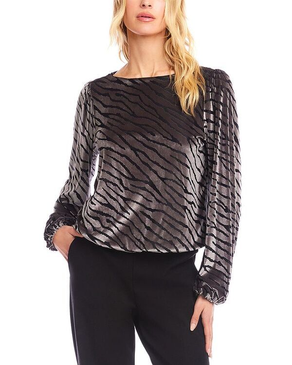 カレンケーン レディース トップス シャツ ベルベット Karen Kane Blouson Sleevelvet Burnout Boatneck Top Zebra アニマル