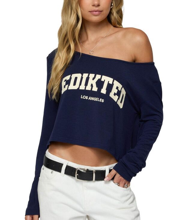 アディクテッド レディース トップス シャツ Edikted La Babe Off Shoulder Top NavyandCream クリーム