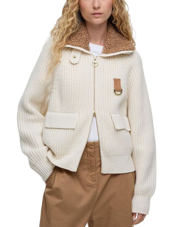 バブアー レディース アウター カーディガン セーター ニット Barbour Marla Knitted Bomber Cardigan Sweater Neutral