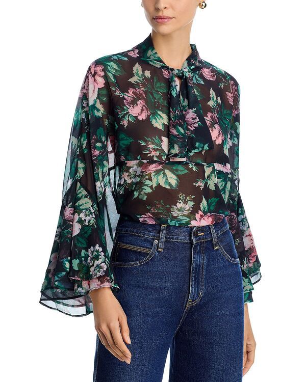 アクア レディース トップス シャツ AQUA Tie Neck Top Exclusive Black Floral ブラック