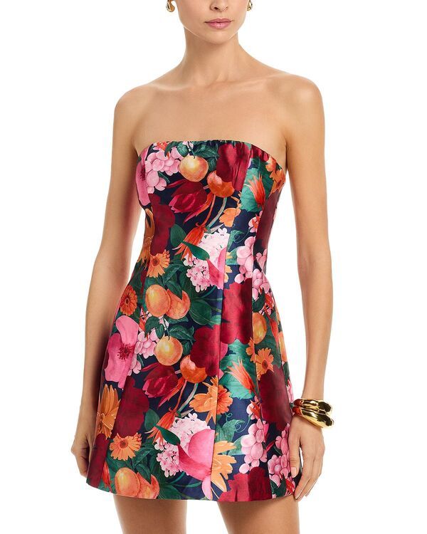 アクア レディース トップス ワンピース フラワー柄 ミニ ストラップレス フラワー AQUA Strapless Floral Fruit Strapless Mini Dress Exclusiv