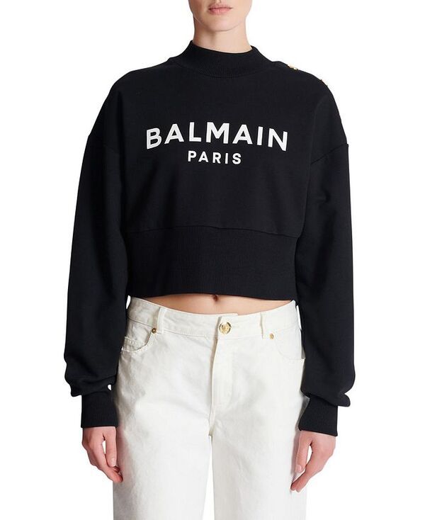 バルマン レディース アウター パーカー・スウェット プリント シャツ Printed Balmain Parisweatshirt Black ブラック