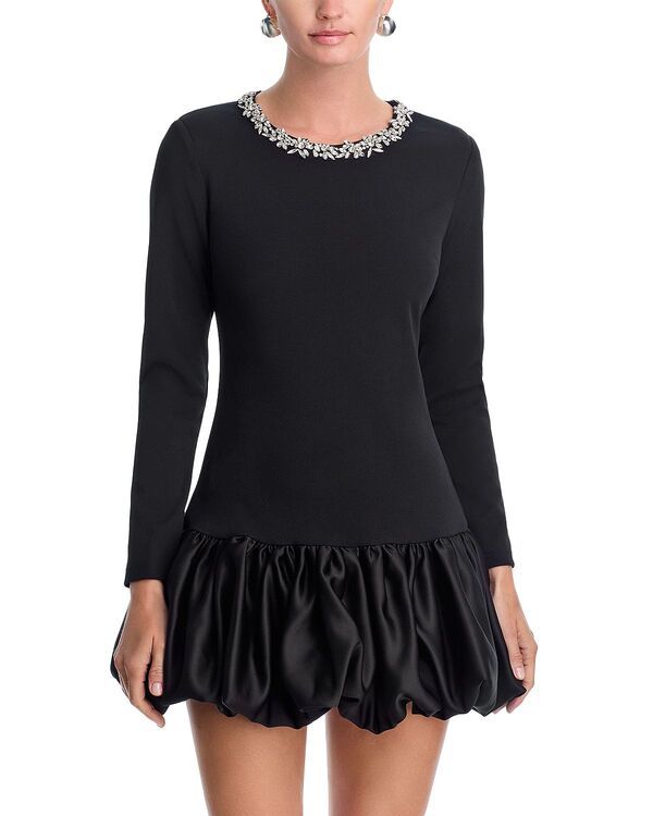 アクア レディース トップス ワンピース ミニ AQUA Embellished Bubble Mini Dress Exclusive Black ブラック
