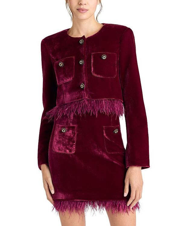 サンク セプト レディース アウター ジャケット・ブルゾン Cinq Sept Evelina Feather Hem Jacket Red Plum レッド