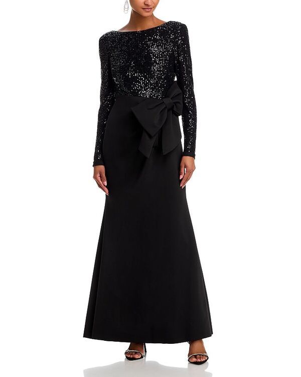 エリザジェイ レディース トップス ワンピース Eliza J Long Sleeved Boat Neck Combow Mermaid Gown Black ブラック