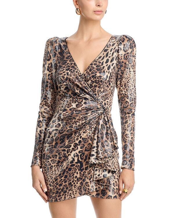 アクア レディース トップス ワンピース アニマル柄 プリント スパンコール AQUA Sequin Animal Print Dress Exclusive Leopard アニマル