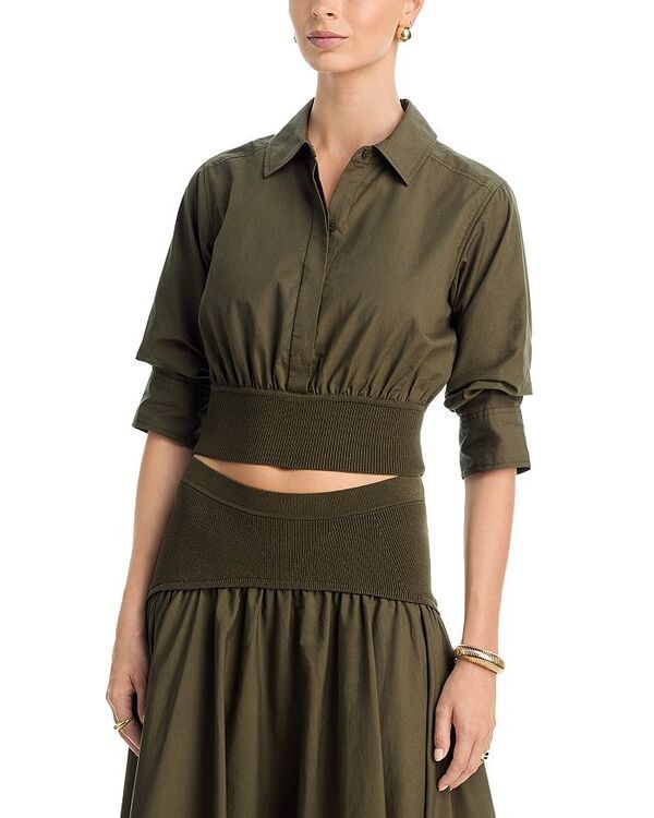 シムカイ レディース トップス シャツ クロップド SIMKHAI Stiles Cropped Shirt Fern