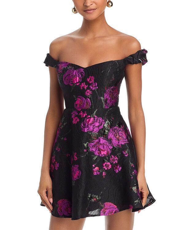 アクア レディース トップス ワンピース ミニ AQUA Rose Brocade Mini Dress Exclusive BlackPink ブラック