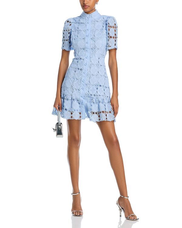 アクア レディース トップス ワンピース モックネック フラワー柄 ミニ レース フラワー AQUA Floralace Mock Neck Mini Dress Exclusive Ice Blue