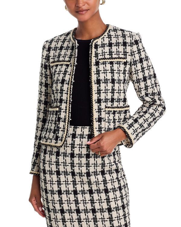 アクア レディース アウター ジャケット・ブルゾン ツイード AQUA Houndstooth Tweed Jacket Exclusive BlackIvory アイボリー
