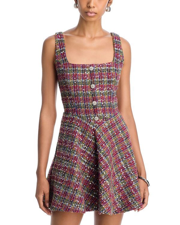 アクア レディース トップス ワンピース ミニ ツイード スパンコール AQUA Sequin Tweed Mini Dress Exclusive Burgundy Multi バーガンディ