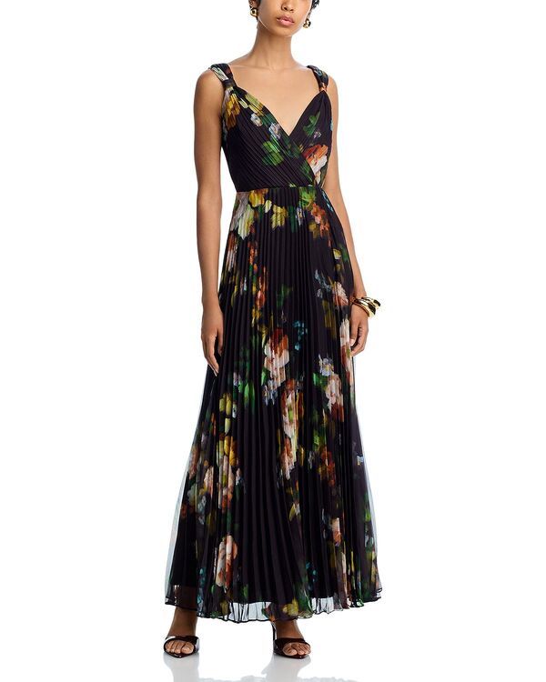 アクア レディース トップス ワンピース フラワー柄 プリーツ ノースリーブ マキシ フラワー AQUA Pleated Floral Sleeveless Guest of Maxi Dress E