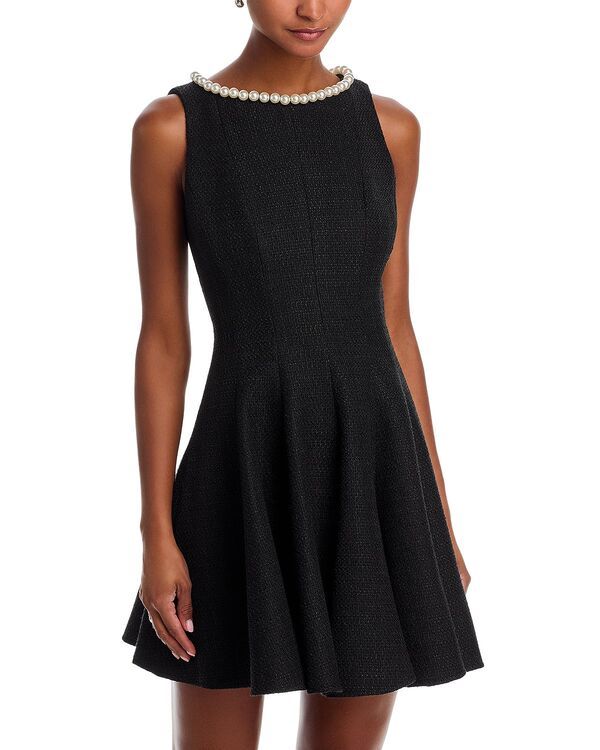 アクア レディース トップス ワンピース ミニ ツイード ノースリーブ AQUA Faux Pearl Trim Tweed Sleeveless Mini Dress Exclusive Black