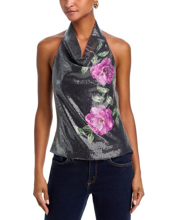 アクア レディース トップス シャツ フラワー柄 スパンコール フラワー ホルター AQUA Sequin Floral Halterneck Top Exclusive Black Multi ブラ